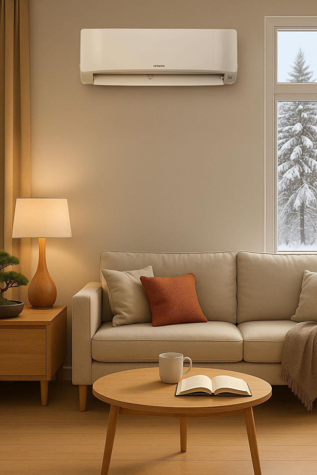 Salon avec une thermopompes airhome par Hitachi